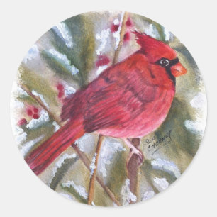 RED CARDINAL BIRD CLASSIC ROUND STICKER