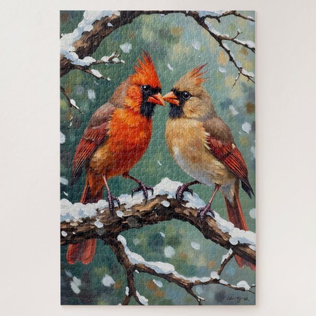 Red Cardinal Bird Couple Valentine's Gift Jigsaw Puzzle (Vertical)