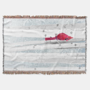 Red Cardinal Bird in beautiful snowy Birch Tree Throw Blanket