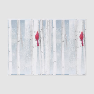 Red Cardinal Bird in beautiful snowy Birch Tree Tissue Paper