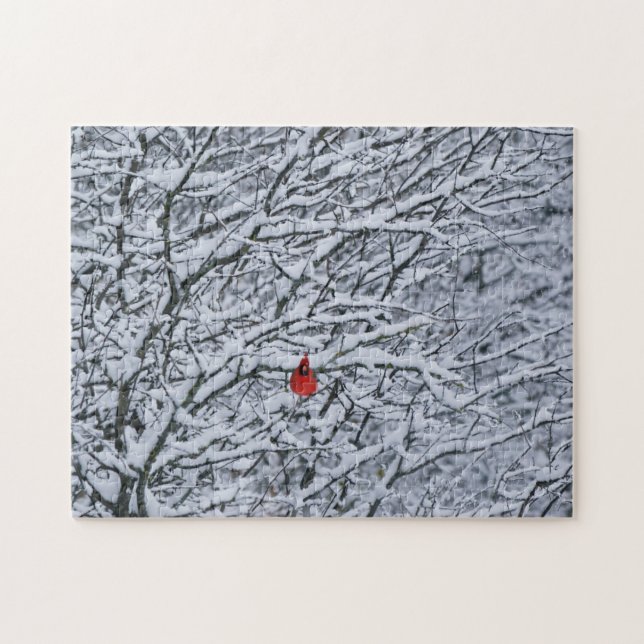 Red Cardinal Bird in Snow Tree Winter Art Puzzle (Horizontal)