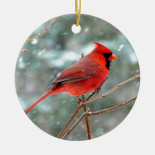 Red Cardinal Bird in Snow Winter Ceramic Tree Decoration
