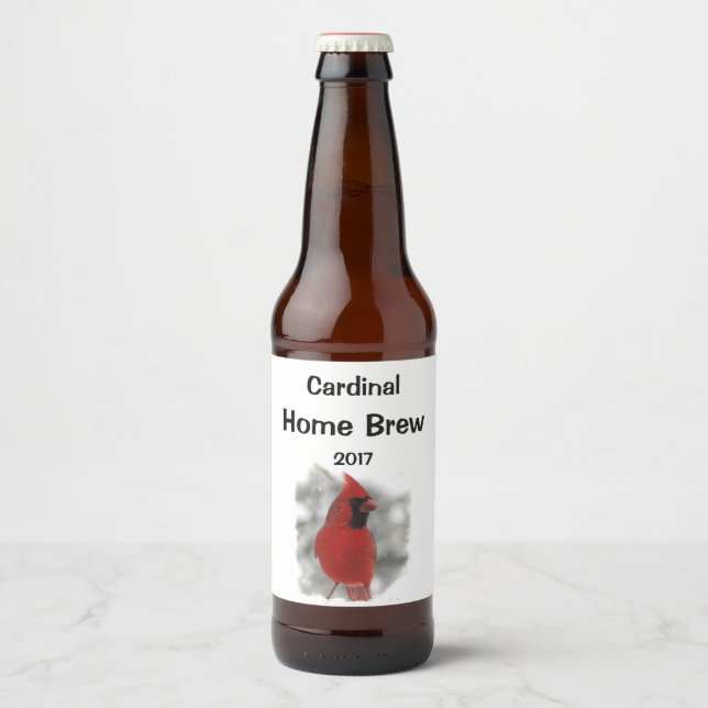 Red Cardinal Bird in White Snow Beer Label (Front)