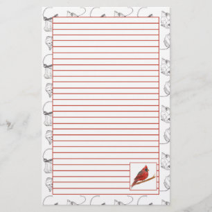 Red Cardinal Bird Lined Stationery Paper