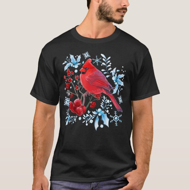 Red Cardinal Bird Lovers Birdwatching Christmas Bi T-Shirt (Front)