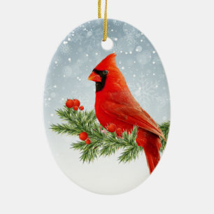 Red Cardinal Bird Merry Christmas ornament