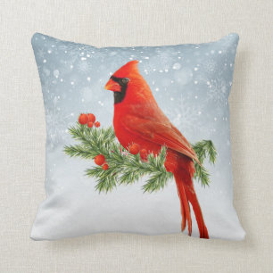 Red Cardinal Bird Merry Christmas pillow