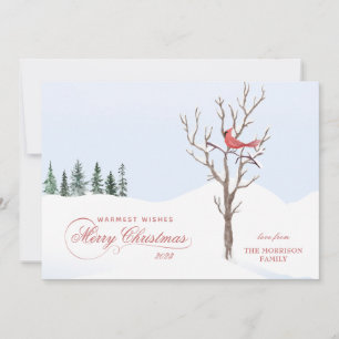 Red Cardinal Bird Merry ChristmasFlat Holiday Card