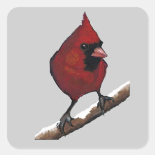 Red Cardinal: Bird: Oil Pastel Artwork Square Sticker