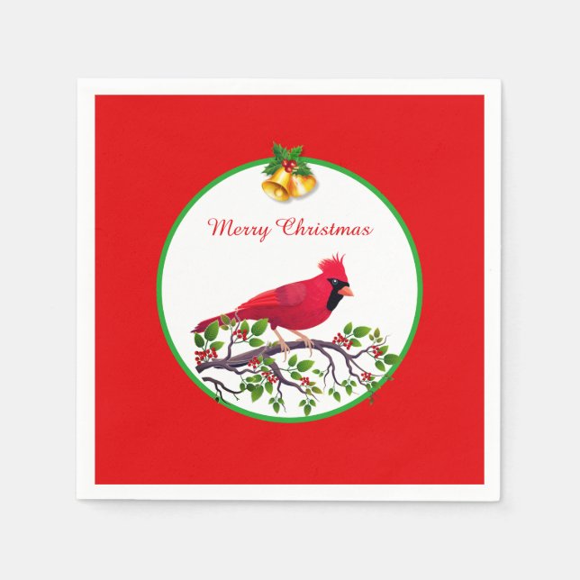 Red Cardinal Bird on Tree Branch Napkin (Front)