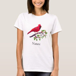 Red Cardinal Bird on Tree Branch T-Shirt