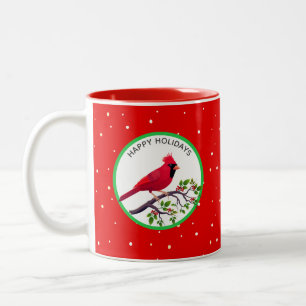 Red Cardinal Bird on Tree Branch Two-Tone Coffee Mug