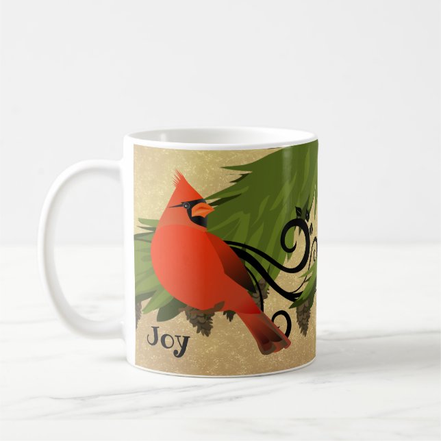 Red Cardinal Bird Personalised Christmas Mug (Left)