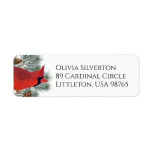 Red Cardinal Bird Pine Tree Winter Return Address Return Address Label