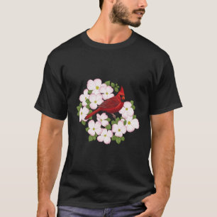 Red Cardinal Bird Pink Flowering Dogwood Blossoms T-Shirt