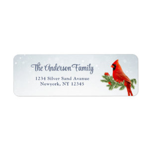 Red Cardinal Bird Return Address Labels