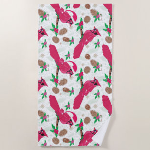 Red Cardinal Bird santa Beach Towel