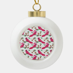 Red Cardinal Bird santa Ceramic Ball Christmas Ornament