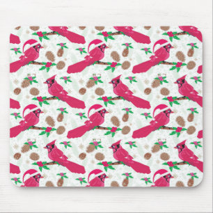 Red Cardinal Bird santa Mouse Pad