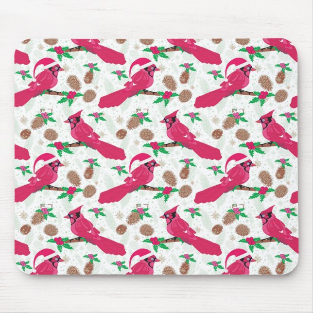 Red Cardinal Bird santa Mouse Pad (Front)