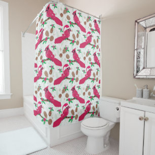 Red Cardinal Bird santa Shower Curtain