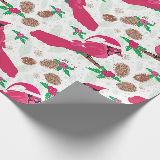 Red Cardinal Bird santa Wrapping Paper (Corner)