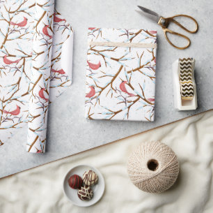 Red Cardinal Bird Snow Christmas Wrapping Paper