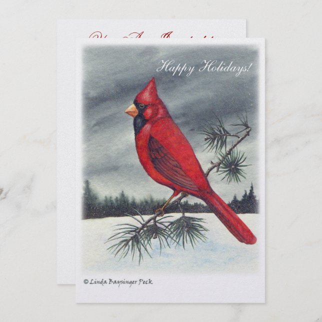 Red Cardinal Bird Snow Invitation (Front/Back)