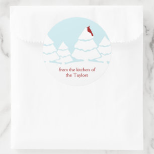 Red Cardinal Bird Snow Scene Christmas Baking Classic Round Sticker