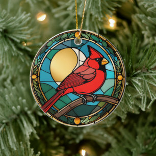 Red Cardinal Bird Stained Glass Cardinal Memorial Ceramic Ornament