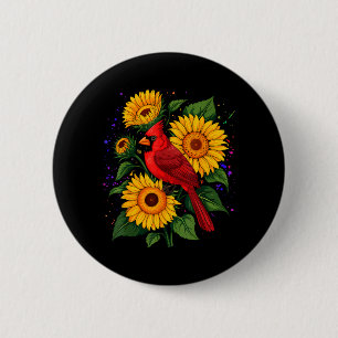 Red Cardinal Bird Sunflower Summer Floral Women 6 Cm Round Badge