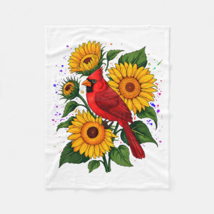 Red Cardinal Bird Sunflower Summer Floral Women Fleece Blanket