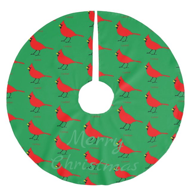 Red Cardinal Bird Thunder_Cove Brushed Polyester Tree Skirt (Front)