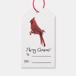 Red Cardinal Bird Watercolor Christmas To and From Gift Tags