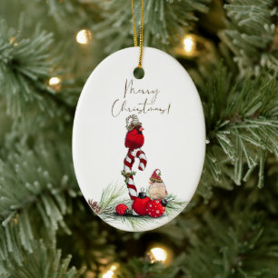 Red Cardinal Bird Watercolor Winter Christmas Ceramic Ornament