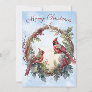 Red Cardinal Bird Watercolor Winter Christmas Holiday Card