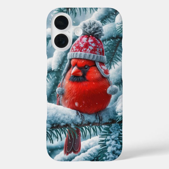 Red Cardinal Bird Wearing Winter Hat Case-Mate iPhone Case (Back)