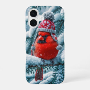 Red Cardinal Bird Wearing Winter Hat iPhone 16 Case