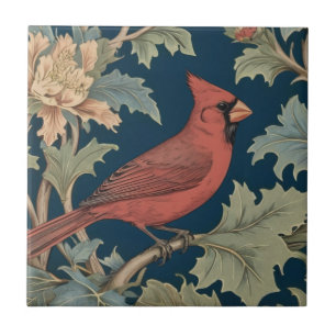 Red Cardinal Bird William Morris style right birds Ceramic Tile
