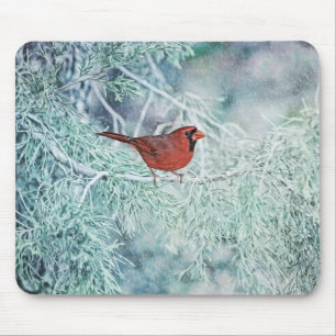 Red Cardinal Bird Winter Art Mouse Pad