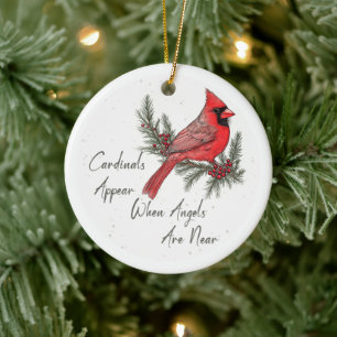 Red Cardinal Bird Winter Christmas Ceramic Ornament