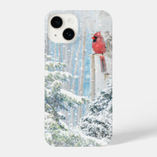 Red Cardinal Bird Winter Snow Frosty Trees Forest iPhone 14 Case