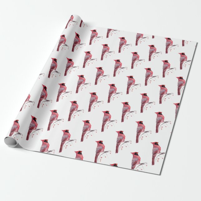 Red Cardinal Bird Wrapping Paper (Unrolled)