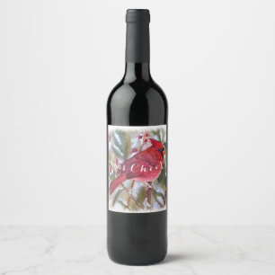 RED CARDINAL BIRD XMAS CHEER WINE LABEL