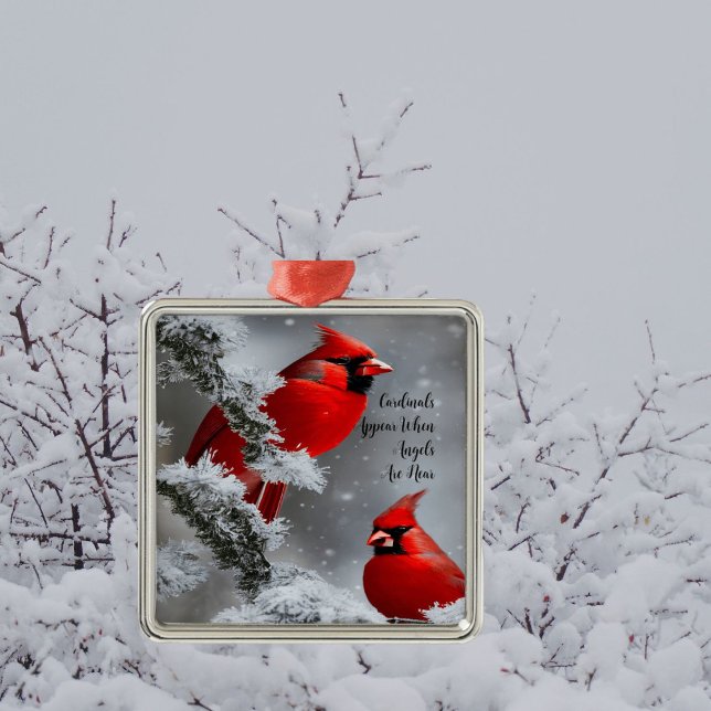 Red Cardinal Birds Angels Are Near Remembrance  Metal Ornament (Creator Uploaded)