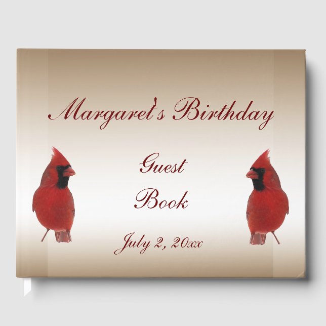 Red Cardinal Birds Birthday Party Guest Book (Front)