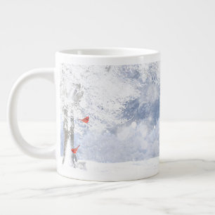 Red Cardinal Birds Christmas snowy Trees Large Coffee Mug