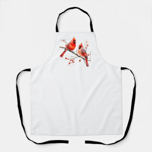 Red Cardinal Birds on Holly Tree Branch Apron