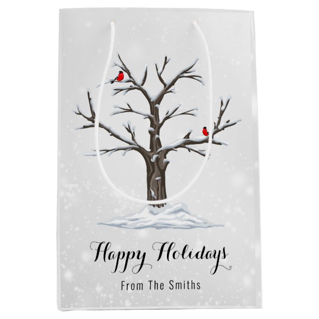 Red Cardinal Birds On Snow Tree Illustrations Medium Gift Bag (Front)