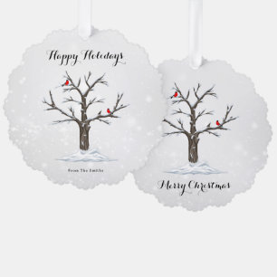 Red Cardinal Birds On Snow Tree Illustrations Tree Decoration Card